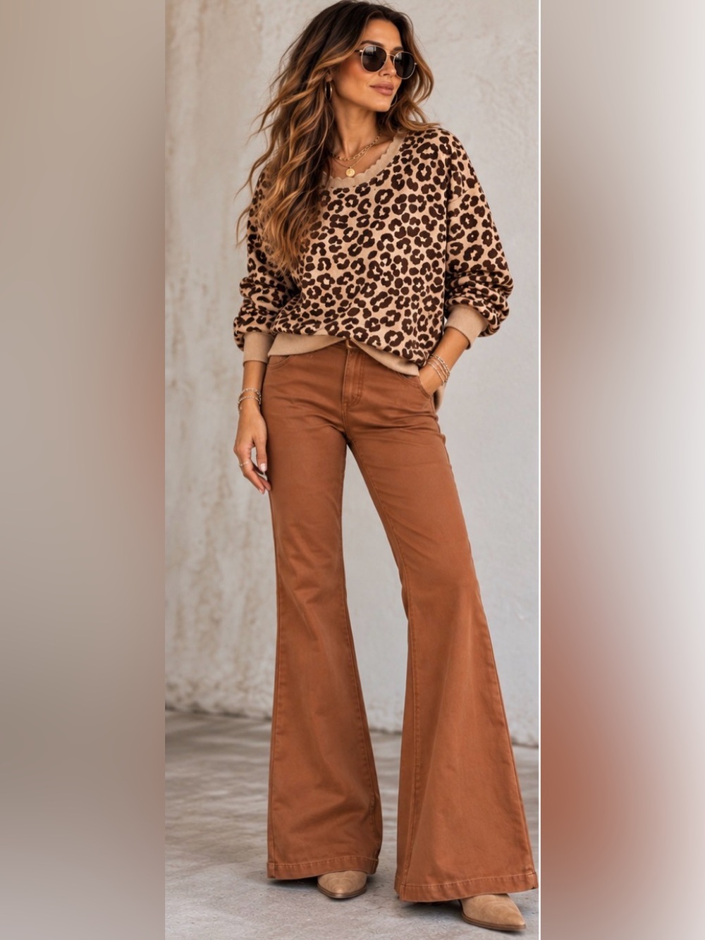 sofia by sofia vergara High-Waist Flare Jeans in Cognac